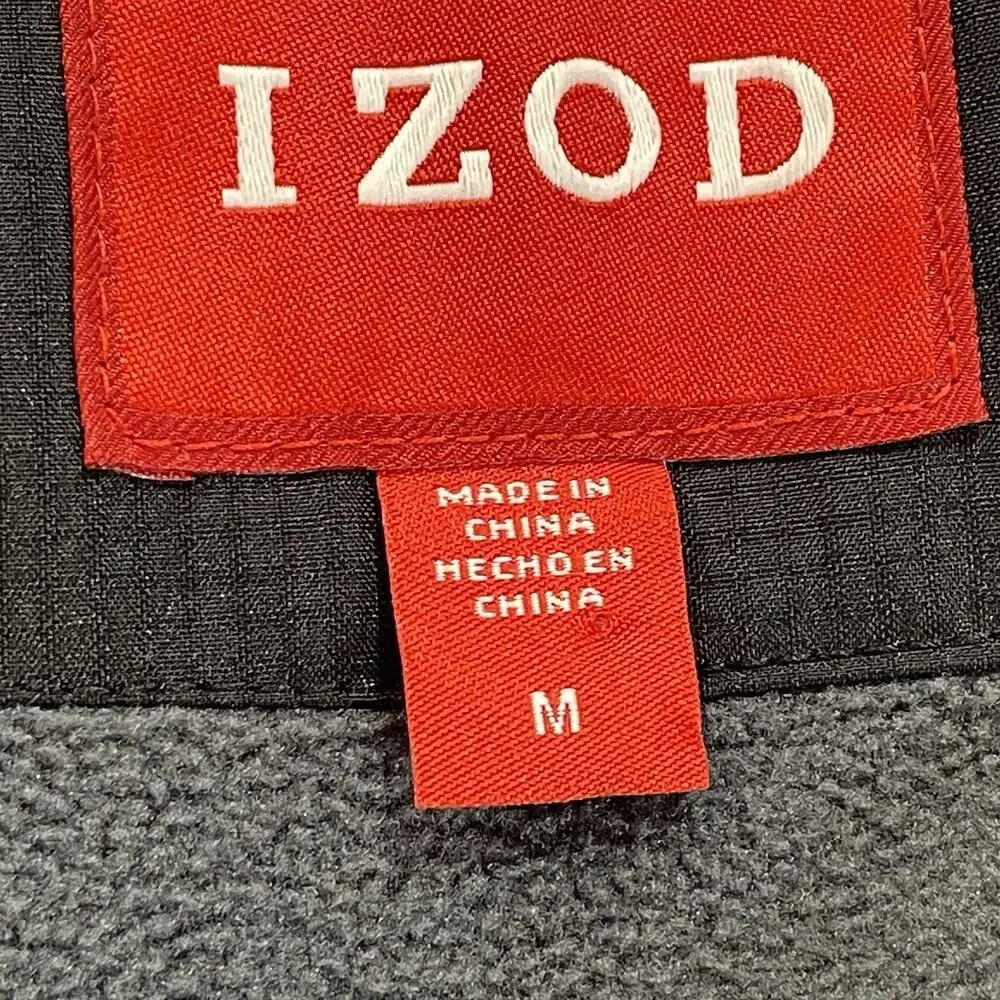 Izod Windbreaker Vest Men's Medium Black Fleece Lined Full Zip Golf Media Pocket